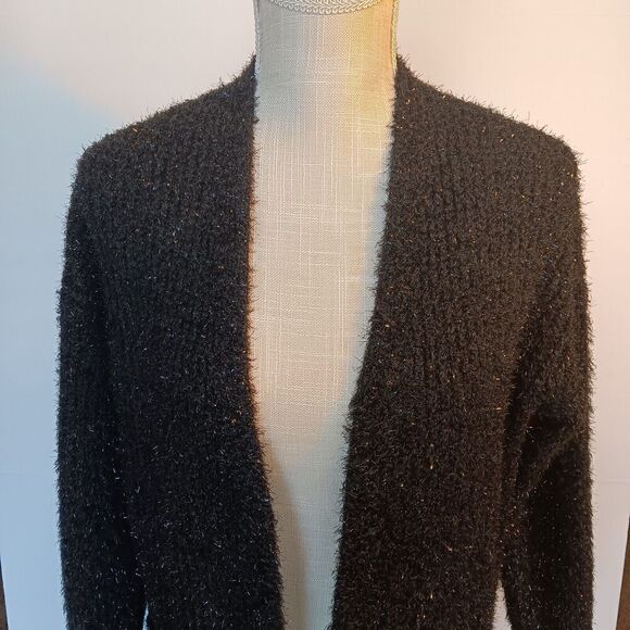 Lou & Grey for Loft Black Sparkly Oversized Open Front Cardigan Sweater Size XS - Picture 2 of 7